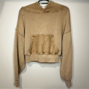 Free People “Joey Hoodie” Latte Brown Cropped Slouchy Sweatshirt XS-M